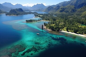 Wall Mural - Seychelles landscape. Aerial drone view. Generative AI Art. Beautiful view.