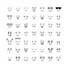 Doodle Faces Simple Set. Emoticon with Different Emotions Funny Collection. Vector Illustration of Emoji Icons.