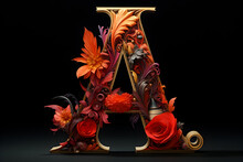 Letter A With Beautiful Flower Abstract Art