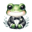 frog wear a suit clipart watercolor 
