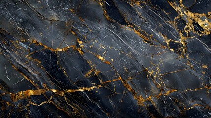 Canvas Print - Black and Gold Marble Texture in Chiaroscuro Style, To provide a high-quality and visually striking stock photo of a black and gold marble texture,