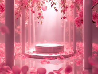 pink circle stage surrounded by r a lot of rose