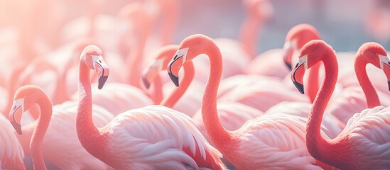 Wall Mural - Graceful Flock of Flamingos Standing Tall in a Serene Wetland Habitat