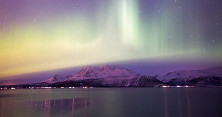 Wall Mural - Aurora Borealis in Tromso, Norway in front of the Norwegian fjord 