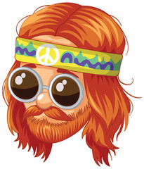 Wall Mural - Cartoon hippie head with sunglasses and bandana.