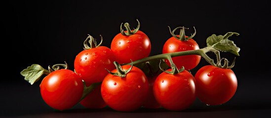 Sticker - Freshly Picked Ripe Tomatoes with Lush Green Stems in Natural Setting