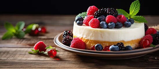 Poster - Delicious Berry and Cream Dessert Served on a Stylish Plate with Fresh Berries and Whipped Cream