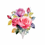 Fototapeta Dinusie - Decorative vintage style watercolor roses bouqet 