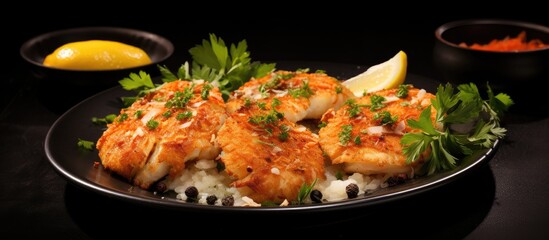 Canvas Print - Delicious Plate of Food Garnished with Citrus Flavor and Fresh Herbs for a Tasty Meal