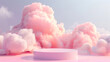 3D Rendered Pink Podium with a Background of Fluffy Cotton Candy Clouds for Product Display