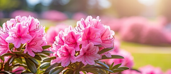 Sticker - Radiant Pink Blooms Adorning a Lush Garden Landscape Under Sunlight