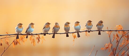 Poster - Various Birds Perching on Twisting Tree Branch, Creating a Charming Avian Scene