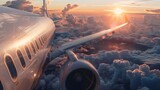 Fototapeta  - Soaring Skies or Just a Temporary High? The Sunset Effect on Jet Engines Generative AI