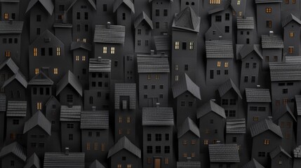 Canvas Print - A lot of black houses with yellow windows