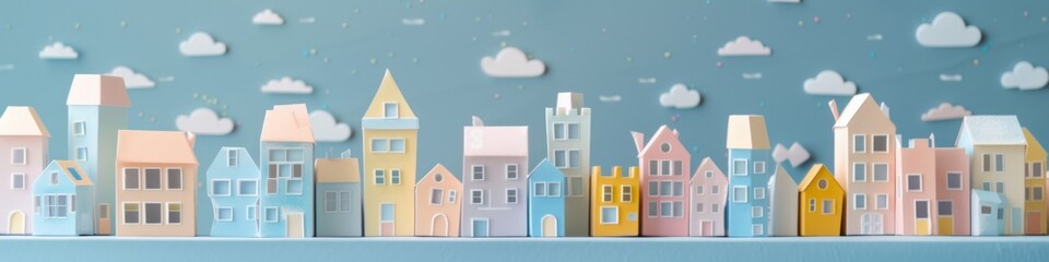 Wall Mural - A row of paper houses on a shelf