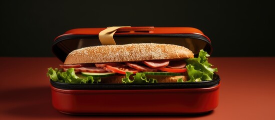 Tasty Sandwich Packed in a Vibrant Red Lunch Box Ready for a Delicious Workday Meal