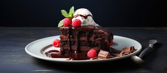 Sticker - Decadent Chocolate Cake Delightfully Topped with Juicy Raspberries