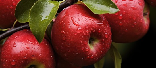 Poster - Vibrant Red Apples Covered in Glistening Water Droplets for Fresh and Healthy Eating