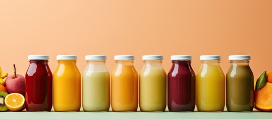 Canvas Print - Vibrant Selection of Diverse Fruit Juices in Colorful Bottles on Display