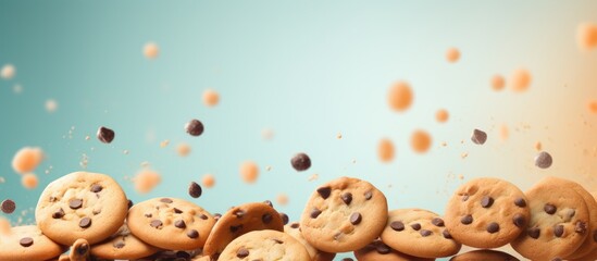 Wall Mural - Irresistible Heap of Chocolate Chip Cookies with Scattered Chocolate Chips