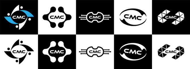 CMC logo. C M C design. White CMC letter. CMC, C M C letter logo design. Initial letter CMC linked circle uppercase monogram logo. C M C letter logo vector design. CMC letter logo design five style. 