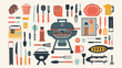Bbq illustration with grillustration objects and icons. Stylize