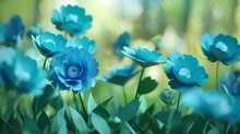 A Dreamy Garden, Delicate Blue Paper Flowers Sway Gently In The Breeze, Creating A Serene Backdrop For International Women's Day And Mother's Day Celebrations.