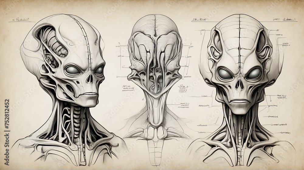 Diagrammatic drawing of an extraterrestrial anatomy. Perfect design for ...