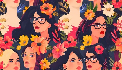 International Womens Day. seamless pattern with women faces