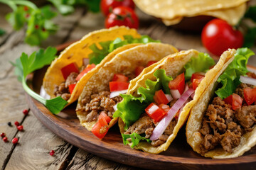 Wall Mural - Tacos with seasoned beef and fresh vegetables.