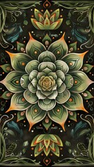  Craft an elegant succulent illustration with a mesmerizing kaleidoscope pattern