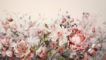 Wall Mural - sweet color flowers in soft color and blur style on mulberry paper texture for background