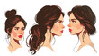 Vector single sketch female face. Women hairstyle. Flat