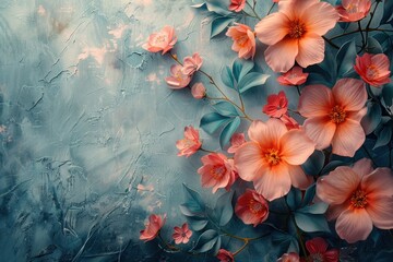Wall Mural - This abstract floral design with its soothing nature can serve as a peaceful wallpaper or a creative background for web design, grey background with flowers