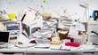 © Rungkan - A cluttered white office desk overflowing with documents folders