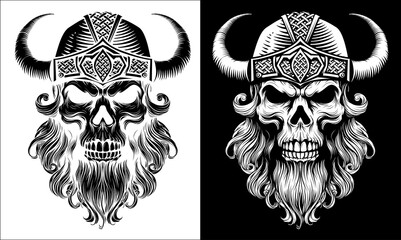 Poster - Viking Warrior Skull Man Mascot Face in Helmet