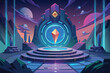 Futuristic Glowing Portal Connect Realms. Magic circle teleport podium with hologram effect. Magic gate in game fantasy. Vector illustration