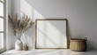 Simple and minimalist wooden frame, mock up for wall art mock up and showcase