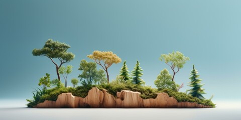 Sticker - A miniature landscape with trees and rocks on top of a rock. Generative AI.