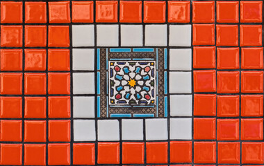 Square stone tiling mosaic, colorful background texture