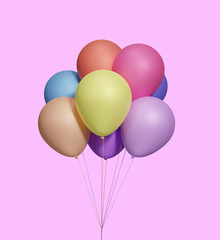 Bunch of colorful balloons isolated on pink background. 3d rendering