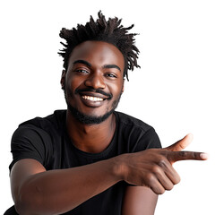 Wall Mural - Portrait of black young man happy smiling with hands pointing, Posing surprised expression attractive cheerful, isolated on white background, png