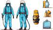 Disinfectant worker wear protective mask and suit sp