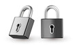 © wowomnom - Vector illustration of locked and unlocked padlock on white background. 3d style design of different angles metallic shine lock
