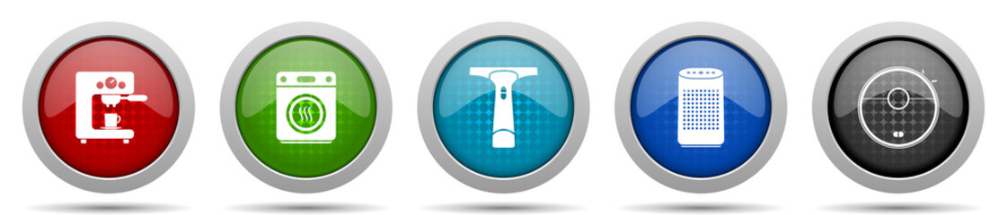 Aufkleber - Home appliances icons, miscellaneous buttons such as coffe maker, dryer, window cleaner and vacuum cleaner, circle glossy web icon collection