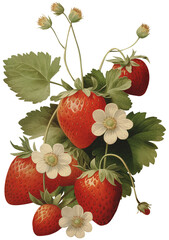Wall Mural - Strawberry isolated on transparent background old botanical illustration