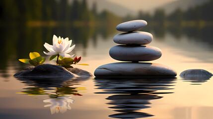 Sticker - Soothing zen background with pebbles and flowers