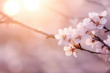 Wall Mural - Cherry Blossom Elegance: A delicate cherry blossom leaf with soft bokeh lights from the surrounding blossoms.