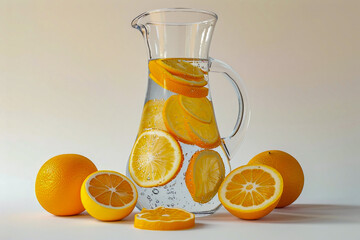 Sticker - Pitcher of lemon water is surrounded by whole lemons and sliced lemons.