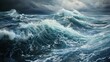 Storm at sea. Sea, element, sailor, rain, swell, yacht, disaster, weather station, forecast, sail, storm, wind, waves, thunderstorm, ship, hurricane, calm, ocean, shipwreck. Generated by AI